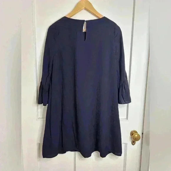 Zara Navy Blue Dress  with 3/4 Bell Ruffle Sleeves Size M - Picture 5 of 7